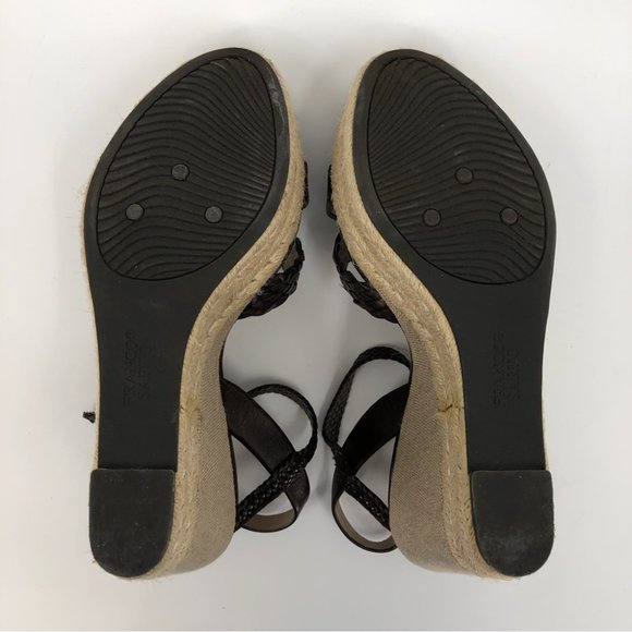 Franco Sarto Brown/Tan Heel Sandal | High Wedge, Adjustable Strap - Picture 6 of 8